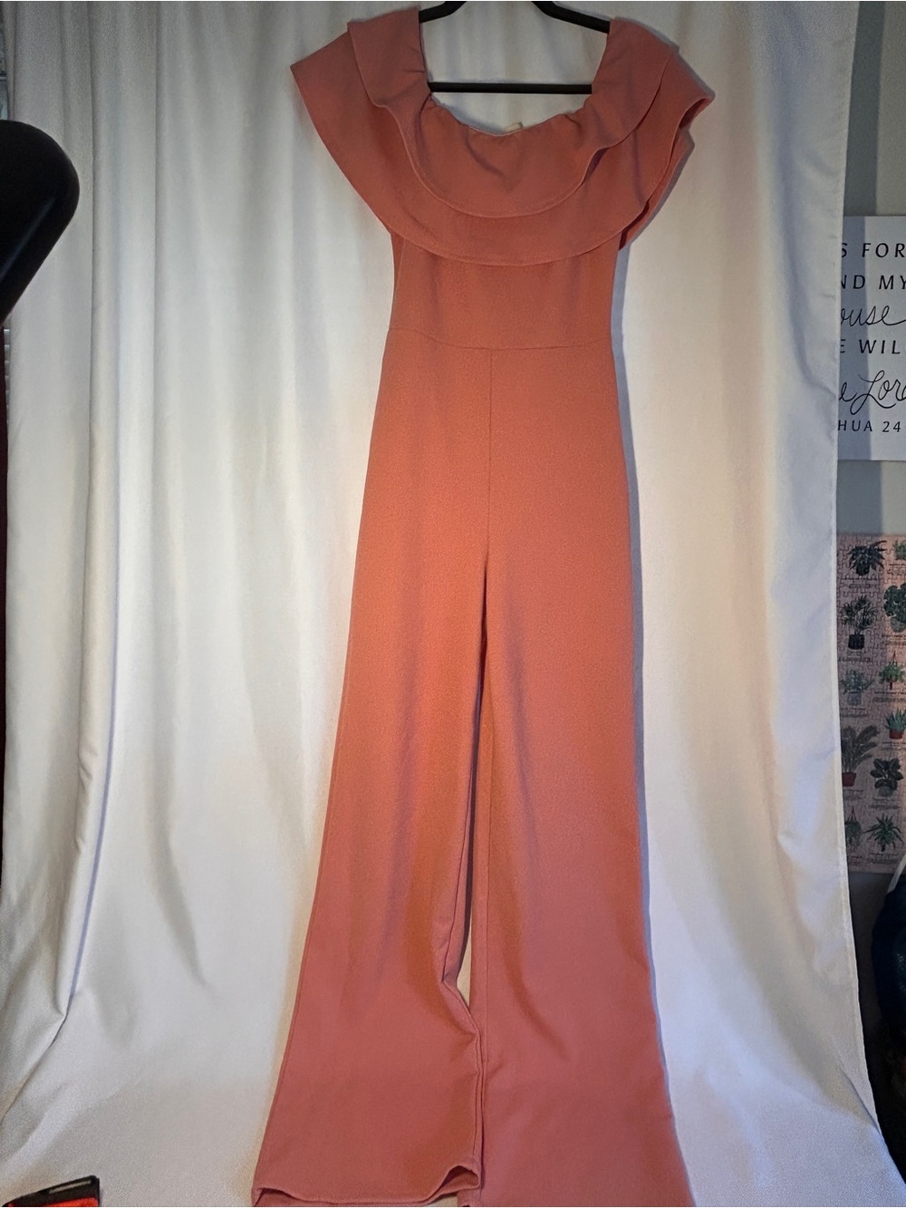 Fashion Nova Off Shoulder Wide Leg Jumpsuit Pink Size Small Ruffle Neck